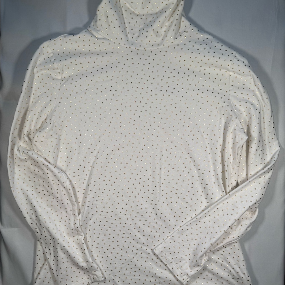 Talbots Cream Tee with Gold Dots Med petite - Picture 3 of 5